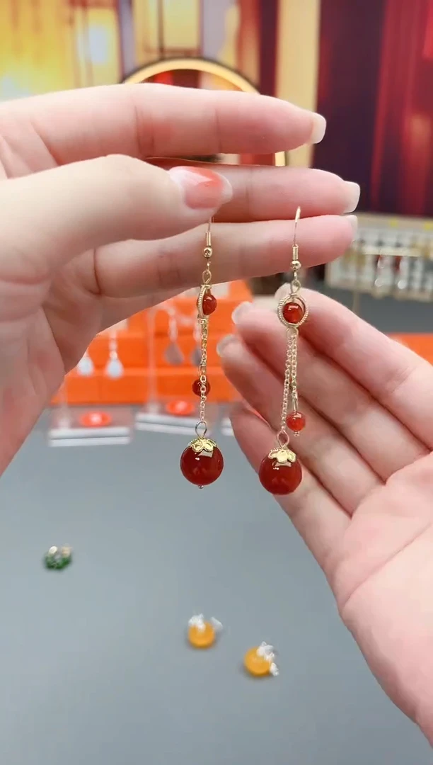 银S925镶嵌耳钉玛瑙/玉髓331