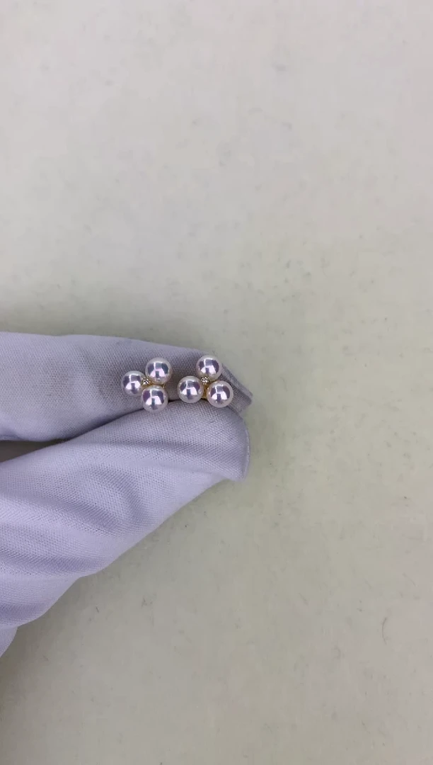 18K金镶嵌DA海水珍珠 耳钉 GD165 4-5