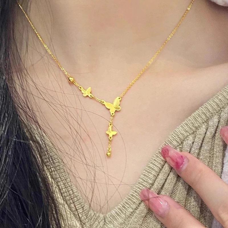999足银蝴蝶流苏项链新款ins简约锁骨链520送女友礼物