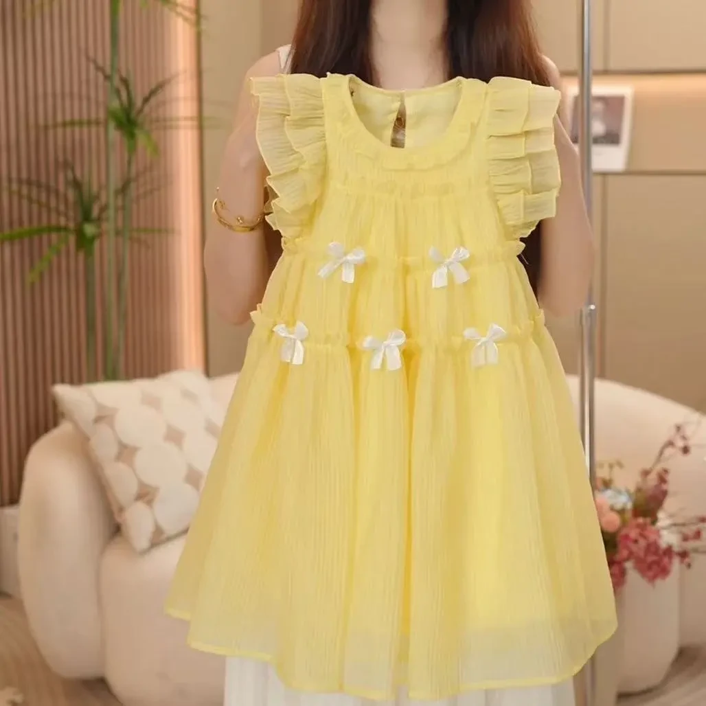 女童黄色连衣裙夏装2025新款洋气裙子礼服儿童夏季衣服红色公主裙