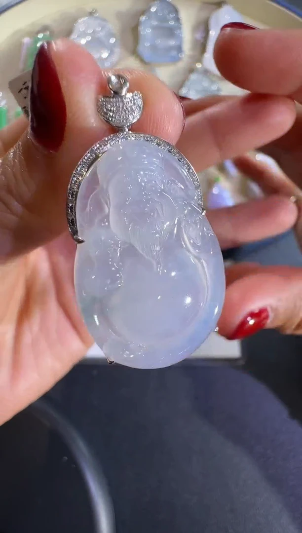 吊坠(不含链)18K金镶嵌翡翠【源头工厂】钻石镶嵌