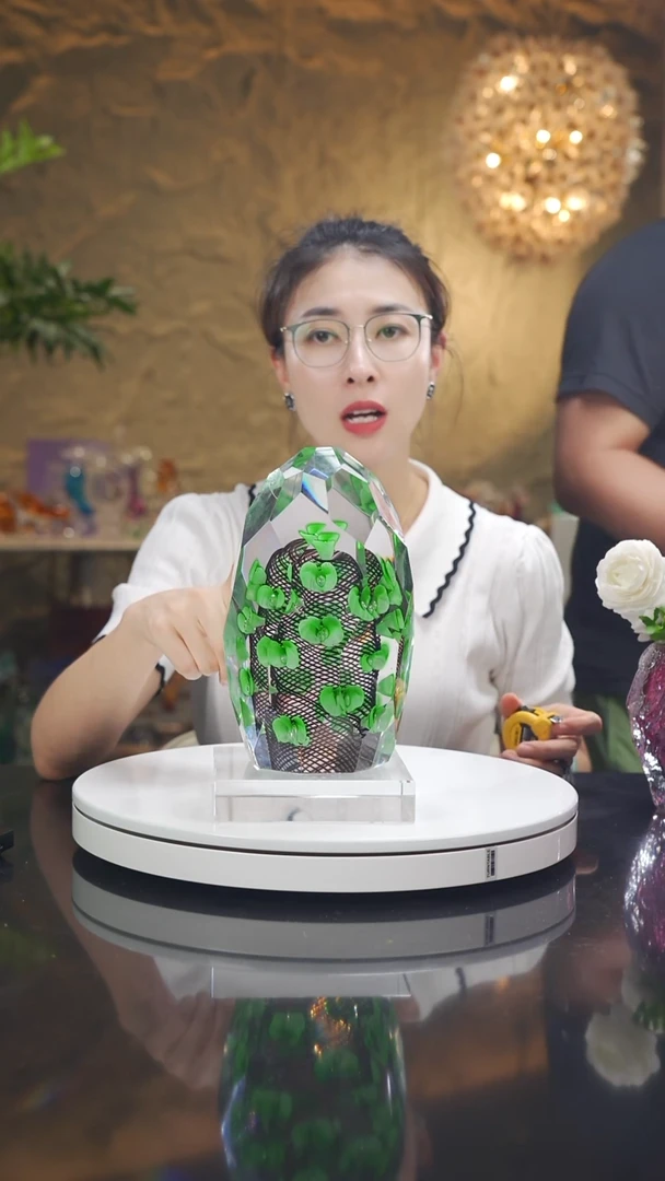 琉璃手工艺品福利绿色蝴蝶兰切面摆件带底座