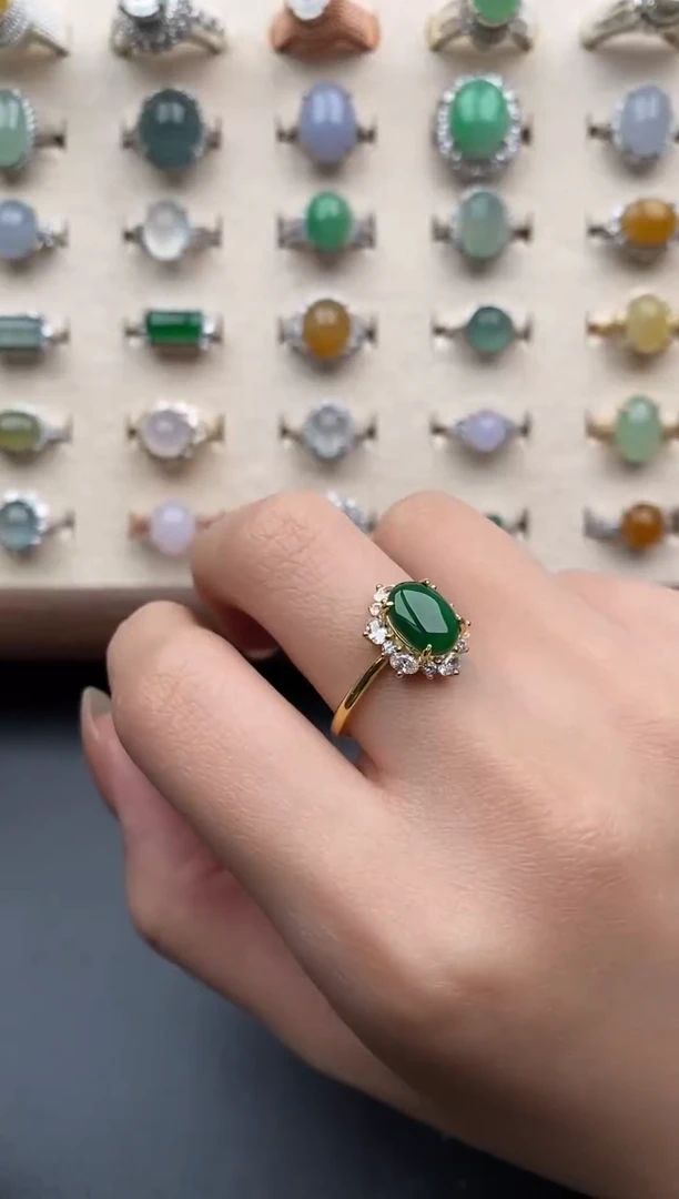 银S925镶嵌戒指翡翠一物一证一礼盒