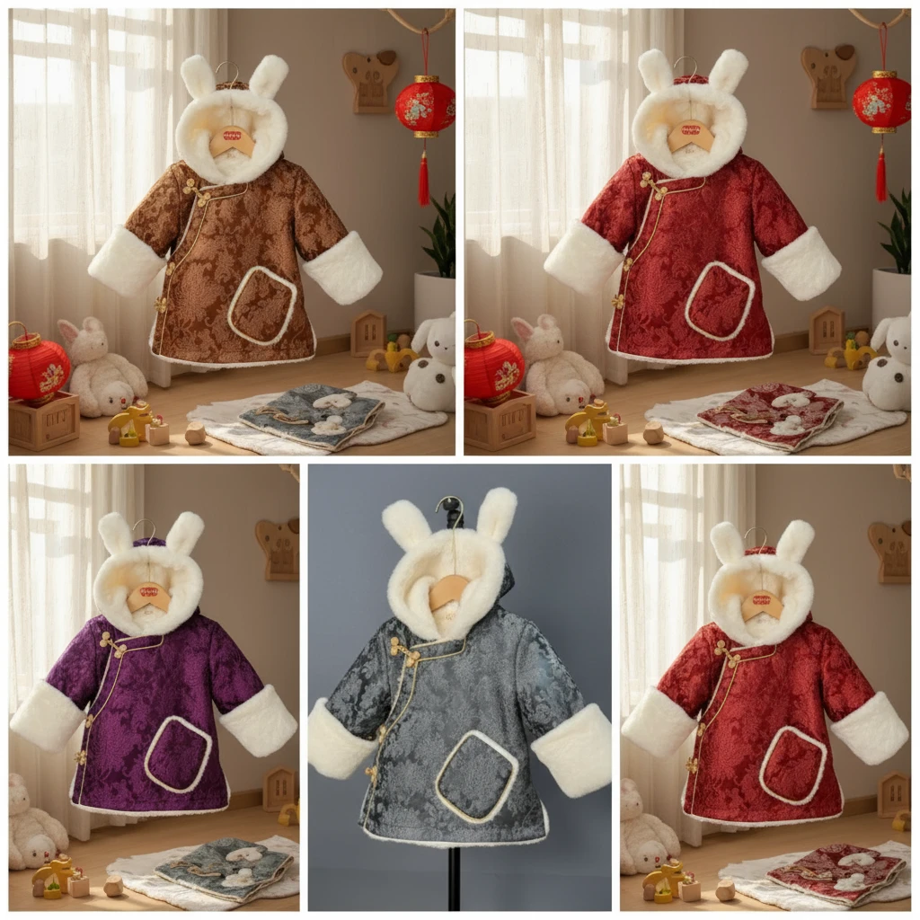 儿童兔耳朵藏式人丝外套#儿童加厚藏式外套#民族风藏式冬季小外套