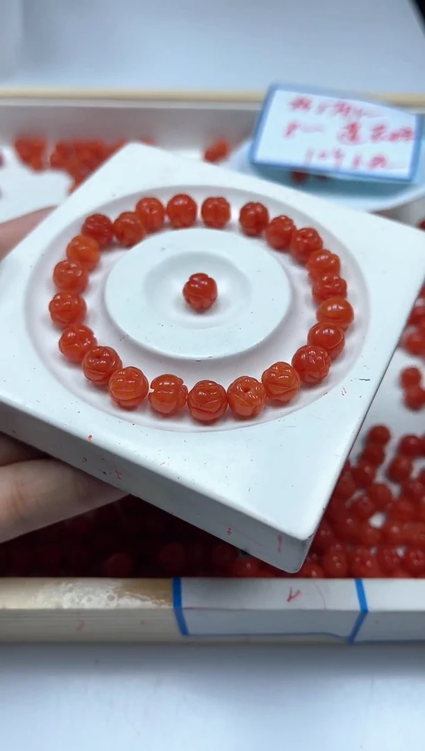 南红玛瑙散珠未镶嵌D272柿子南红 莲花珠 8mm10个6.8元
