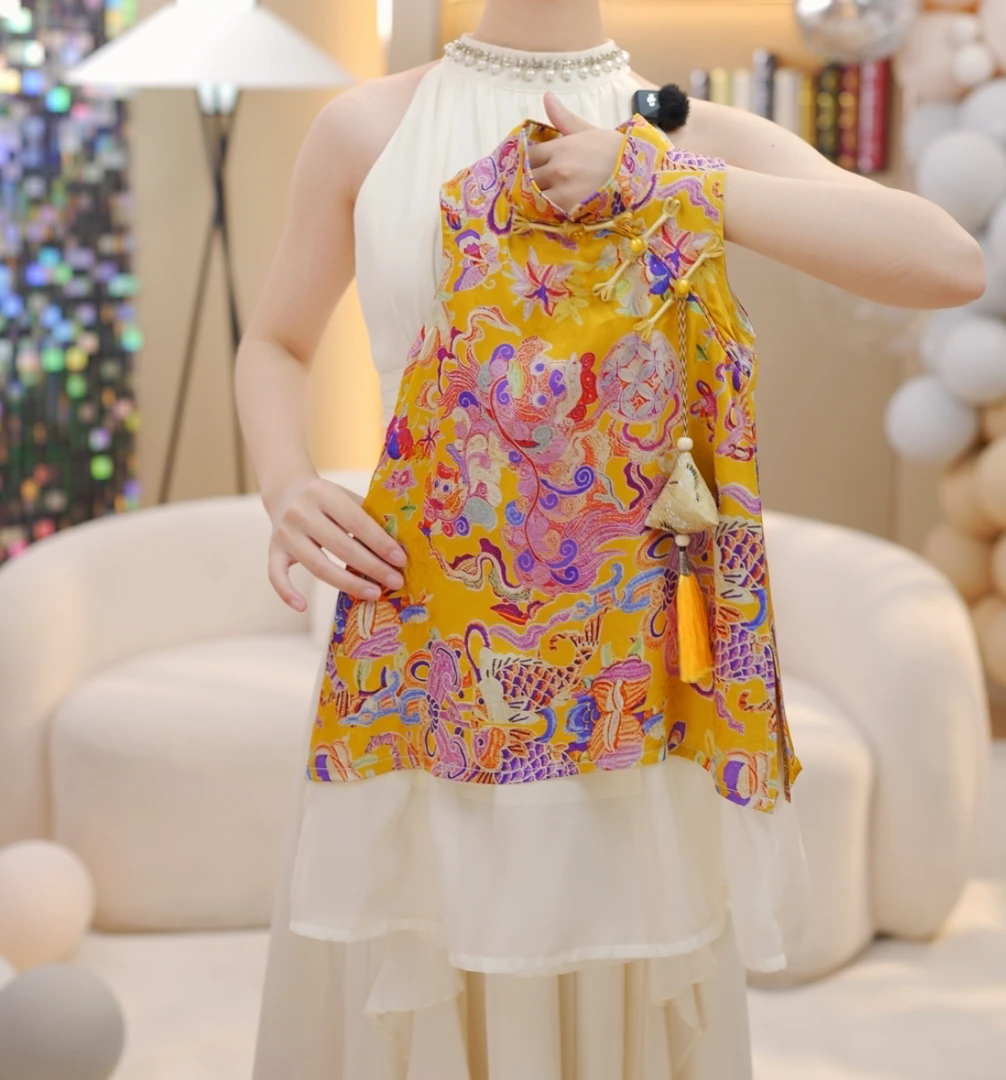 【送香包】2025夏季新款女童中式无袖旗袍假两件背心裙民族风