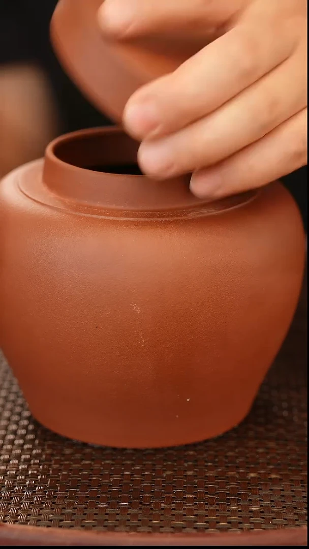 茶壶紫砂原矿手工制作茶叶罐 红泥