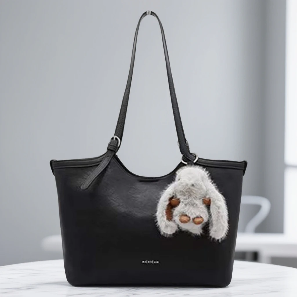 女包2025冬季新款毛绒兔子挂件大容量托特包单肩包休闲通勤大包包