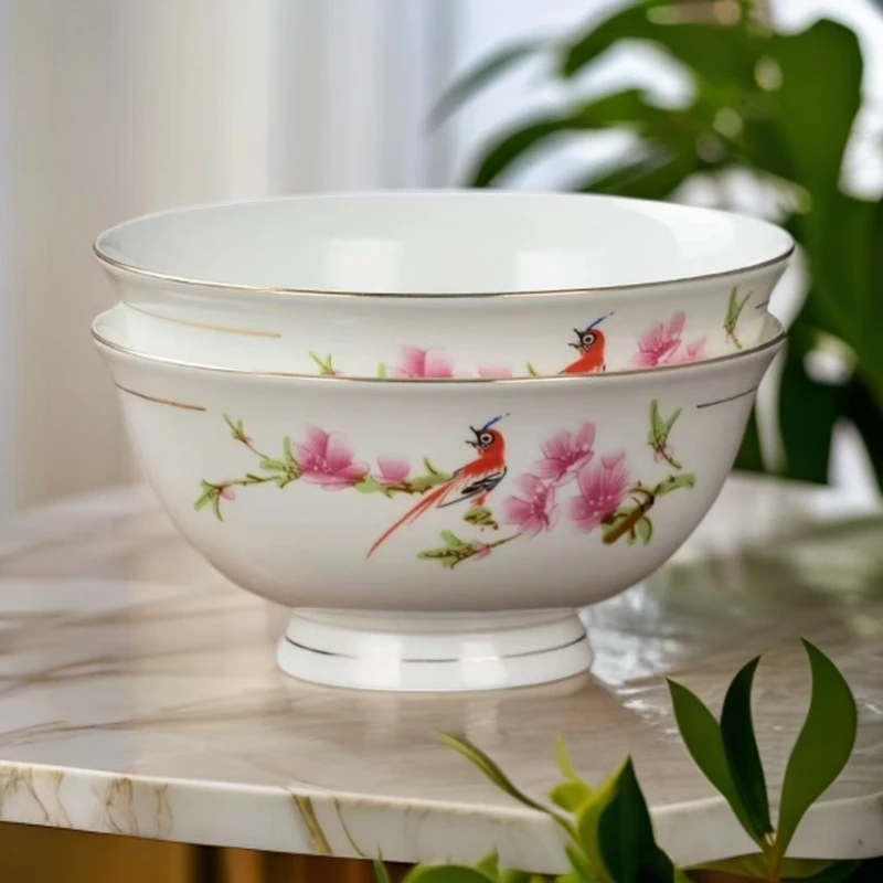 【周周严选】景德镇水点桃花简约风6英寸米饭碗2个装