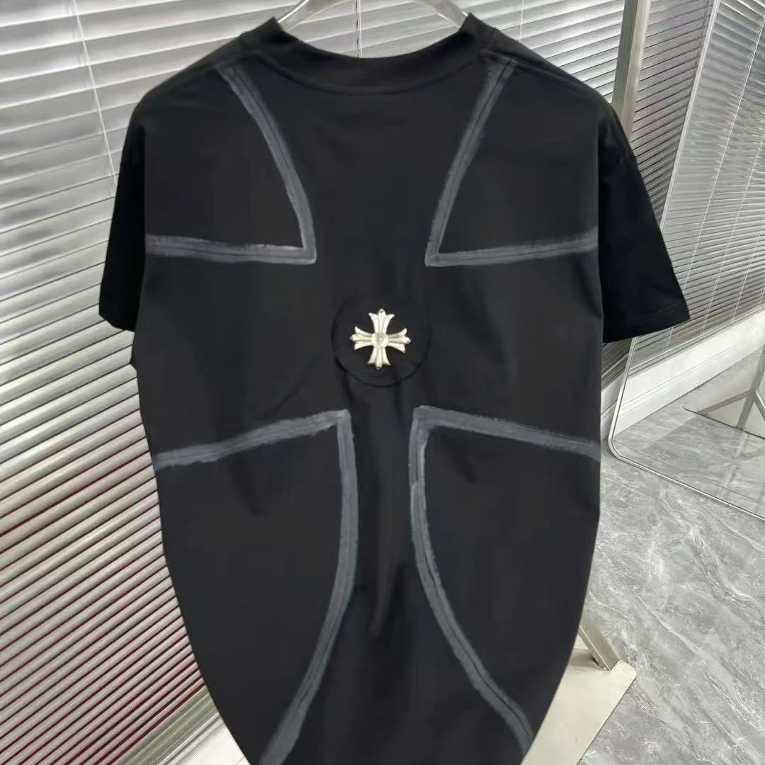 梵文金属十字架情侣短T男士时尚休闲夏季黑色半袖潮流圆领85083
