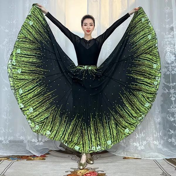 A《花挂萤青》满铺定位花雪纺印花半身裙/720大摆/带衬裙