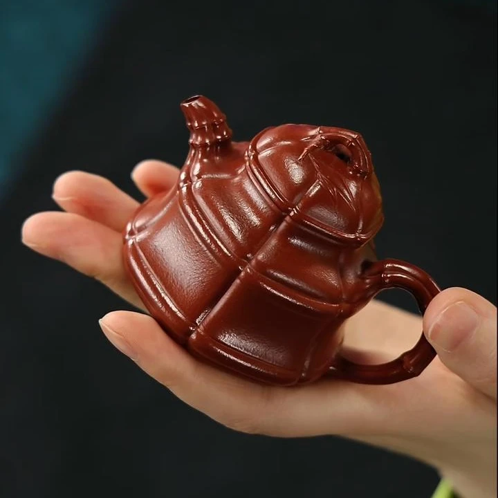 【東言】季畅园-六方隐角竹鼎-朱泥-90cc