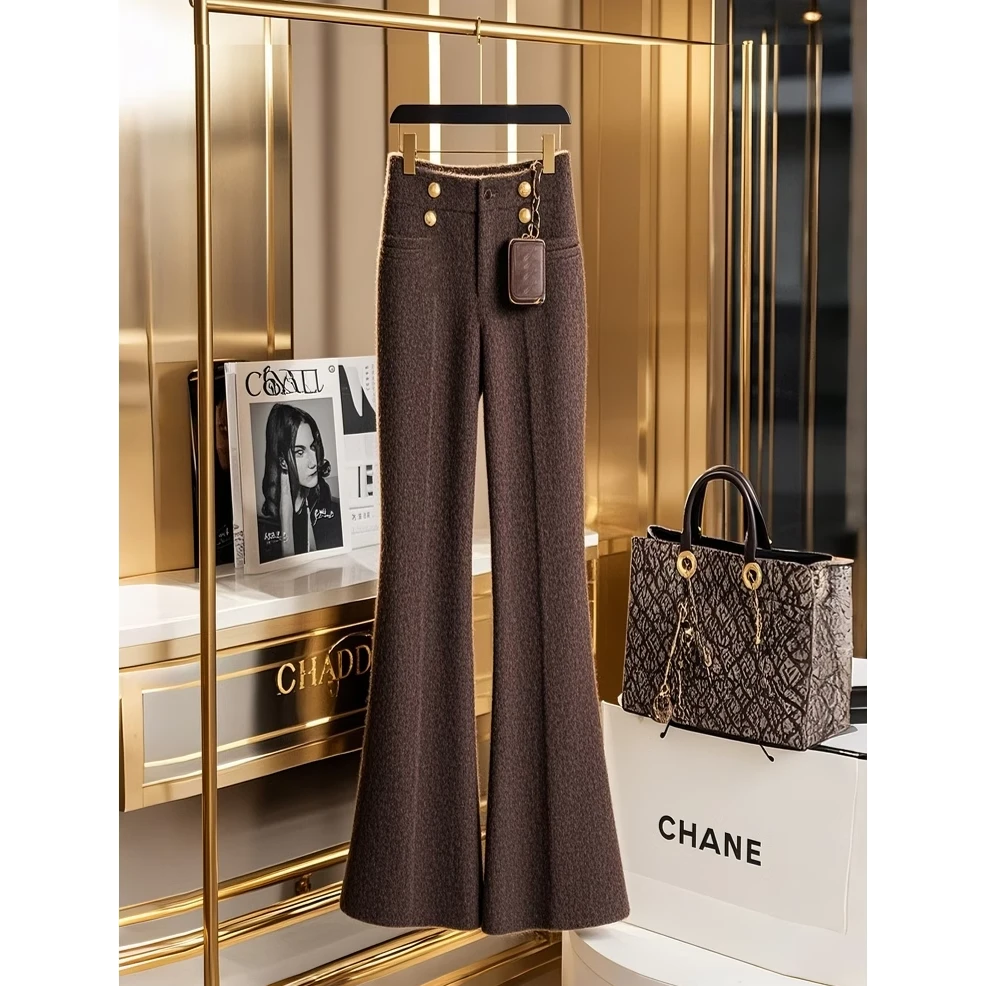 2025年早春新款爆款高级感超好看气质显瘦长裤咖色窄版微喇裤子女