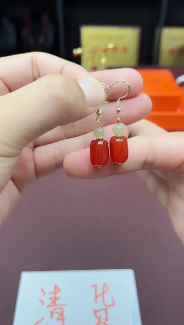 玛瑙/玉髓耳饰银S925镶嵌335000
