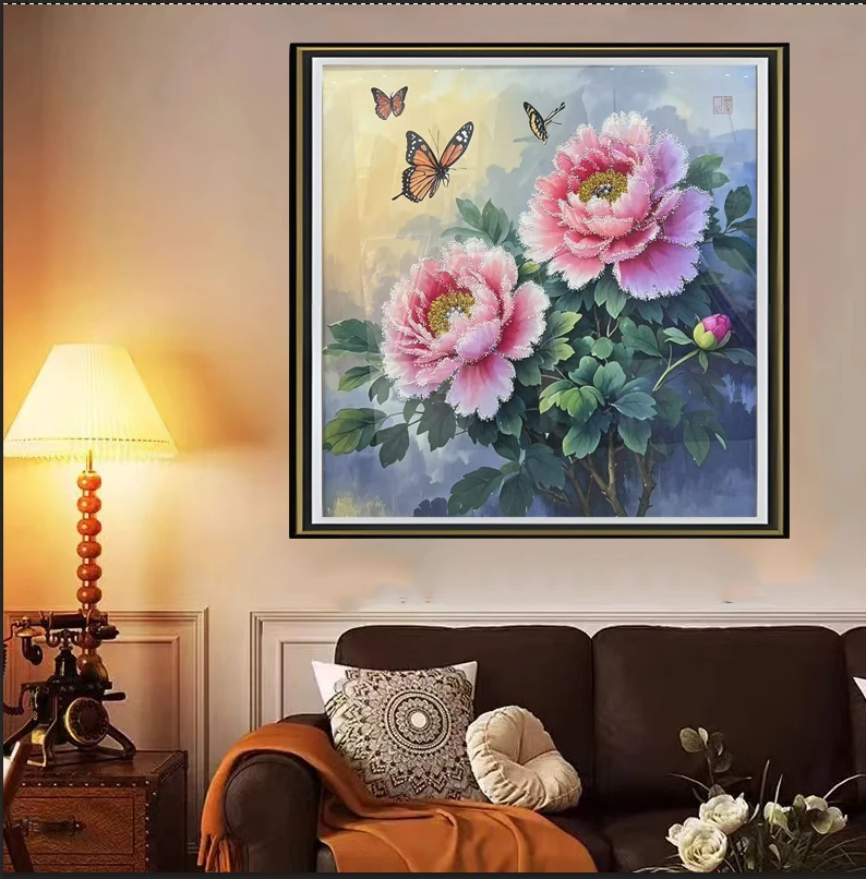 DF275国花牡丹现代简约客厅卧室客厅挂画走廊入户门玄关装饰画