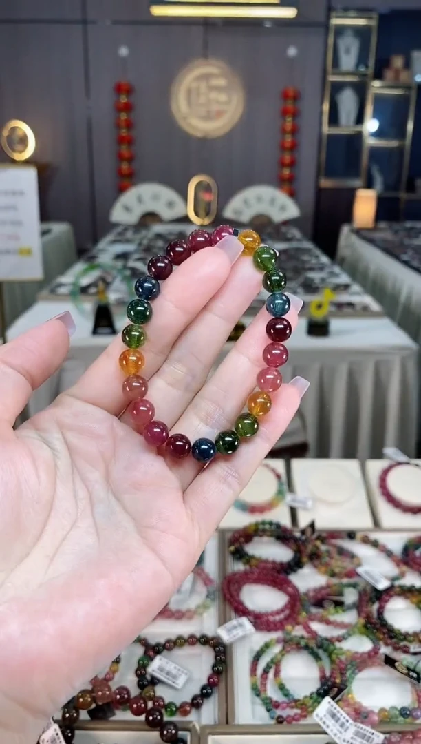 未镶嵌冰透体老矿碧玺彩虹单圈手串8mm+碧玺hon多样性发一条