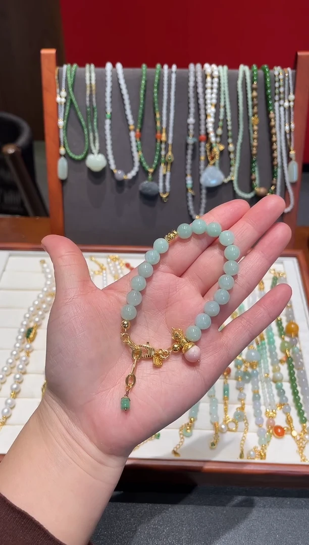 银S925镀金镶嵌翡翠耳饰翡翠手链