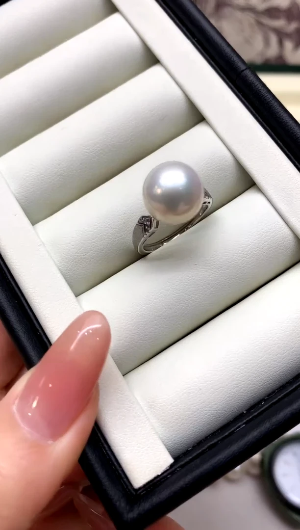 银S925镶嵌戒指淡水珍珠12-13mm