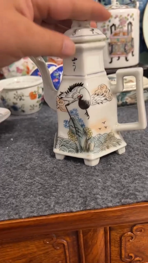 摆件瓷摆件瓷摆件仙鹤8+1壶
