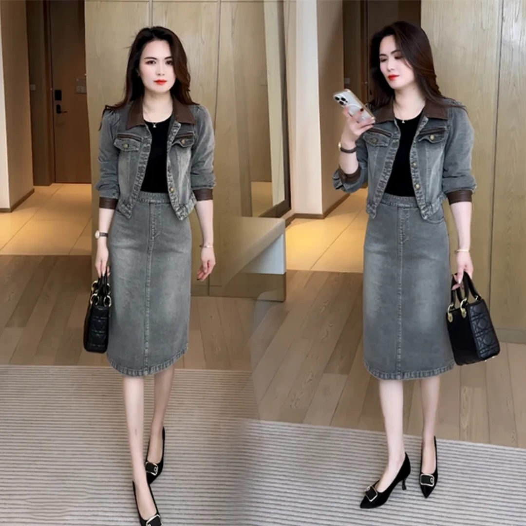 2025年复古春秋新款时尚洋气穿搭气质休闲显瘦洋气减龄牛仔套装潮
