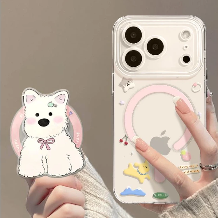 西高地适用苹果17promax透明磁吸手机壳全包可爱简约防摔支架软壳