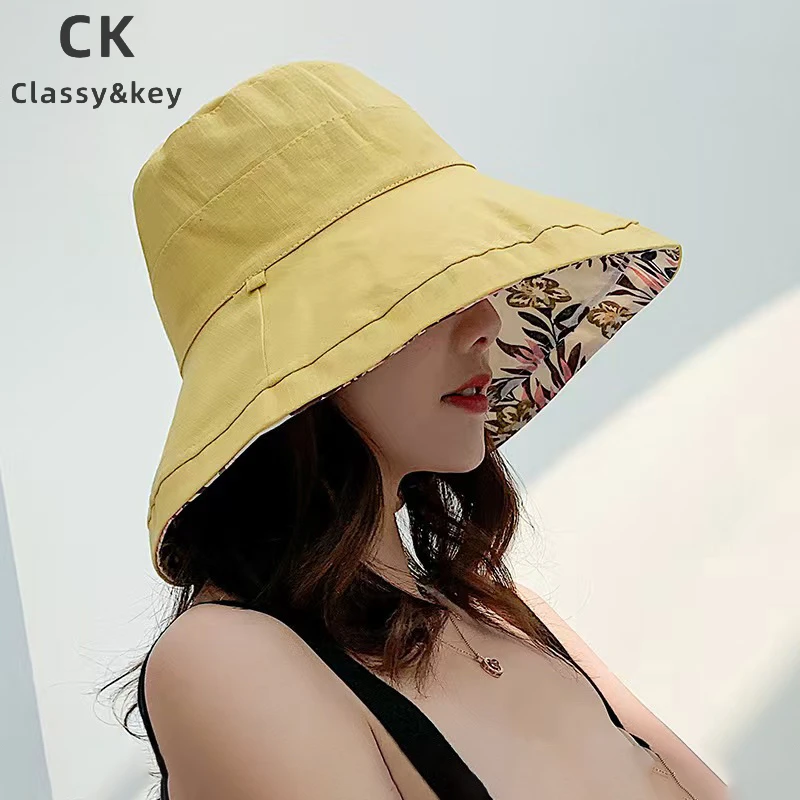 Classy key新加坡设计师联名款双面印花两用渔夫帽女全棉遮阳帽子