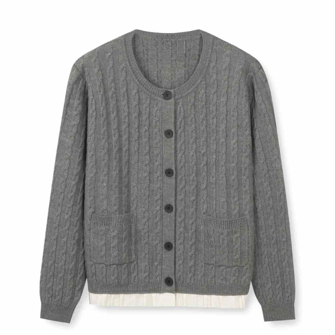 目澈MUCHELL冬季新款【忽而念夏】绞花大码针织开衫MDR4UD6084