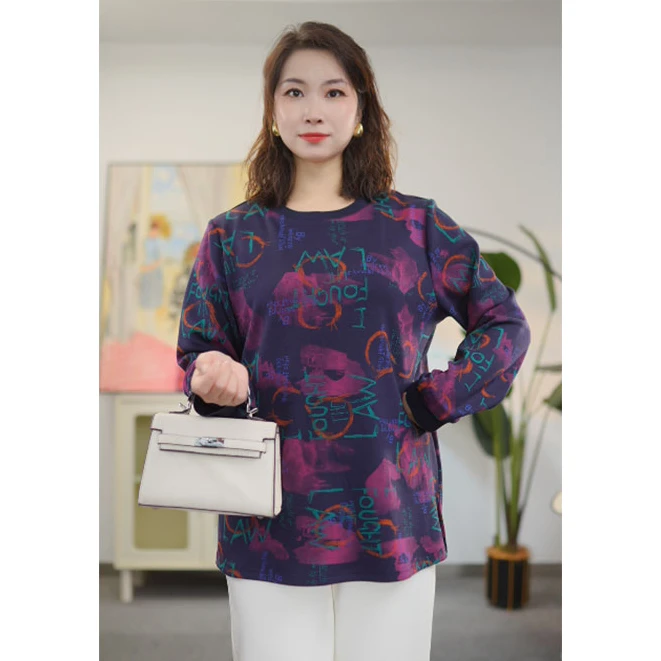 大码女装卫衣时尚妈妈装穿到230斤宽松显瘦长袖圆领T恤