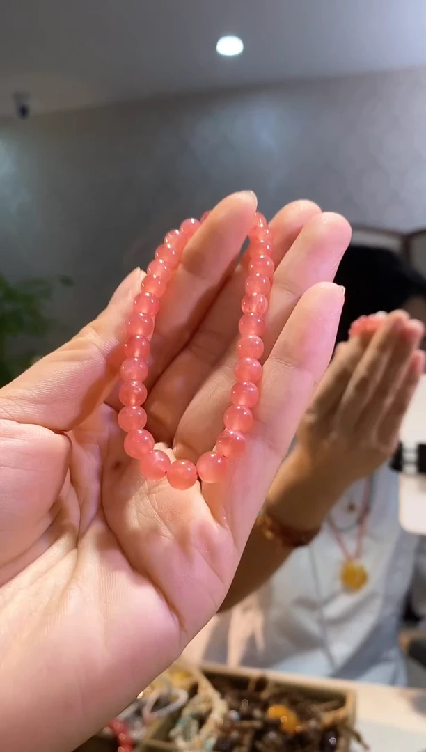 未镶嵌菱锰矿（红纹石）手串天然红纹石手串