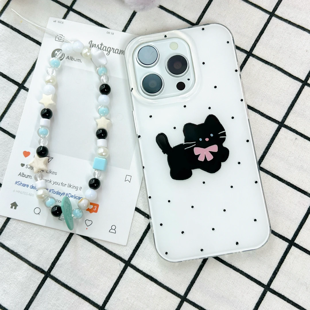 【27】波点小黑猫手机壳适用苹果17iPhone16华为小米17oppovivo