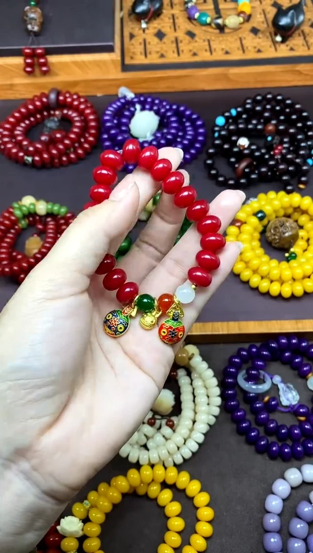 白玉菩提手串红菩提单圈手串带吊坠