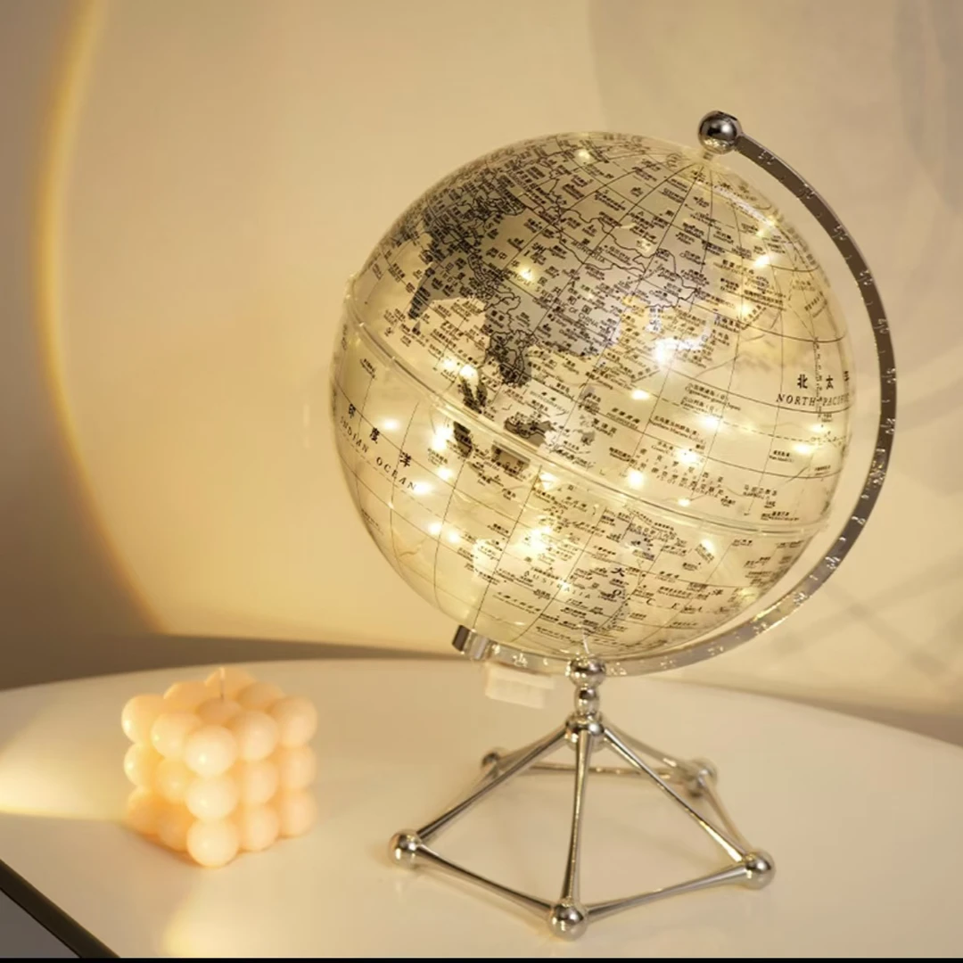 透明地球仪摆件高档发光氛围灯地球仪网红地球仪新款地球仪摆件