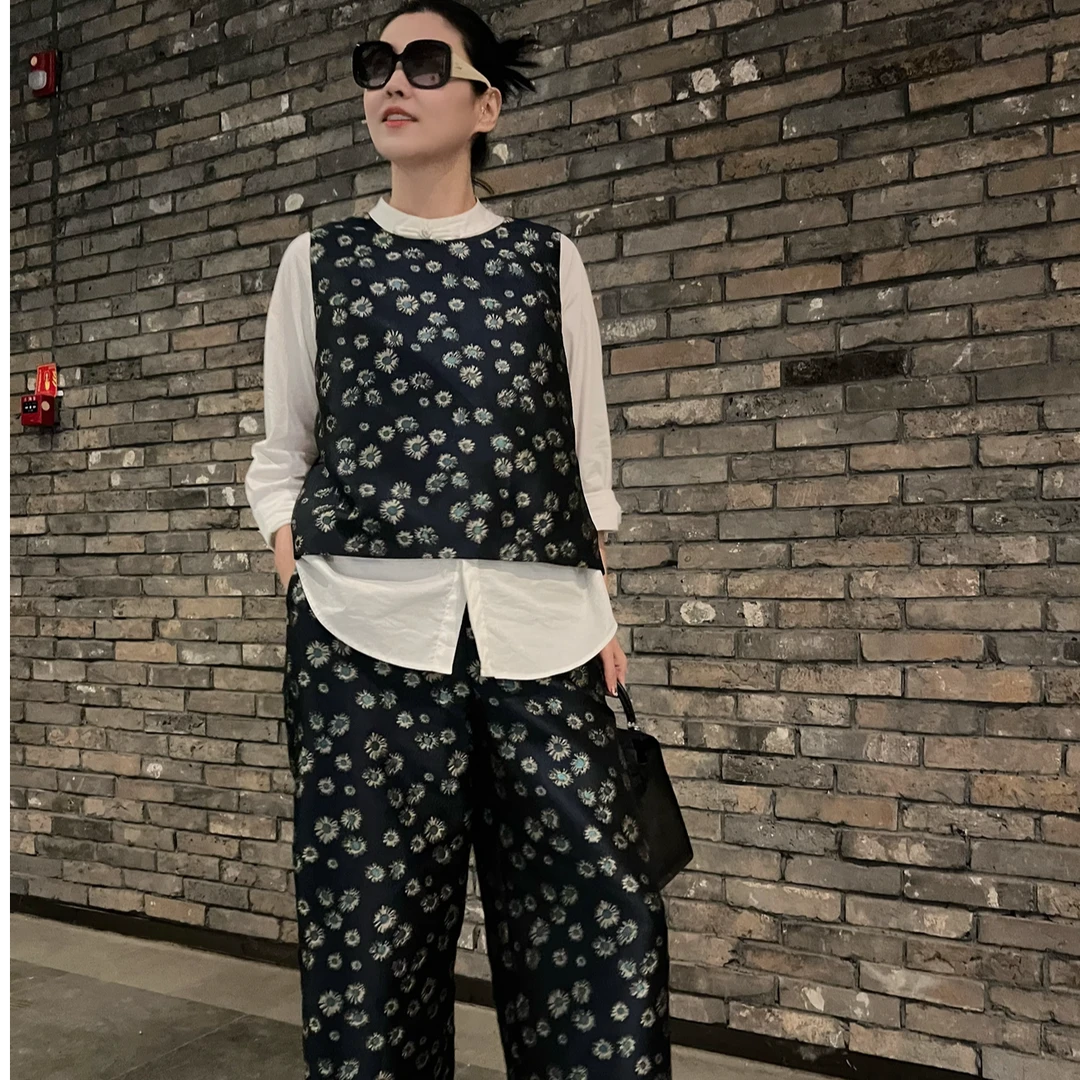 FL 3065｛浅墨花开｝新中式织锦提花宽松休闲时髦百搭花朵国风马甲