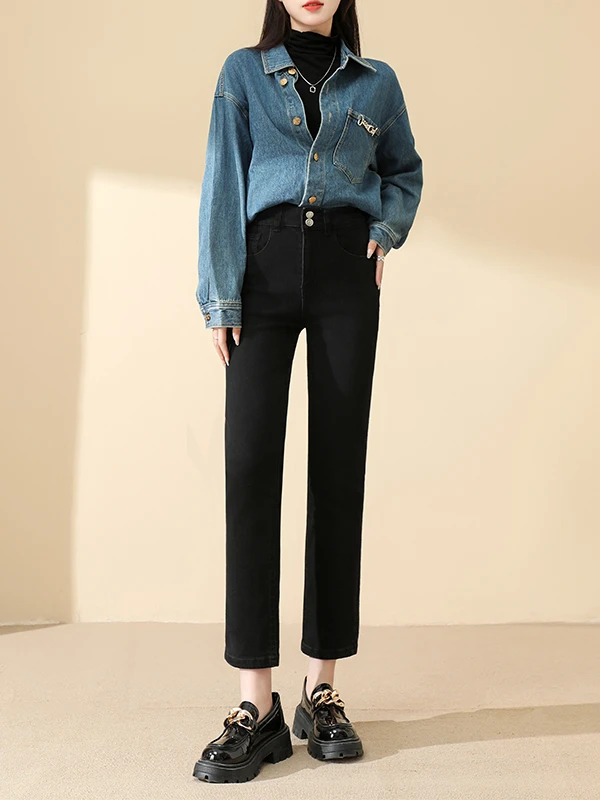 《金哥》直筒烟管牛仔裤女宽松显瘦提臀遮肉春游出行衣服2066弯刀裤