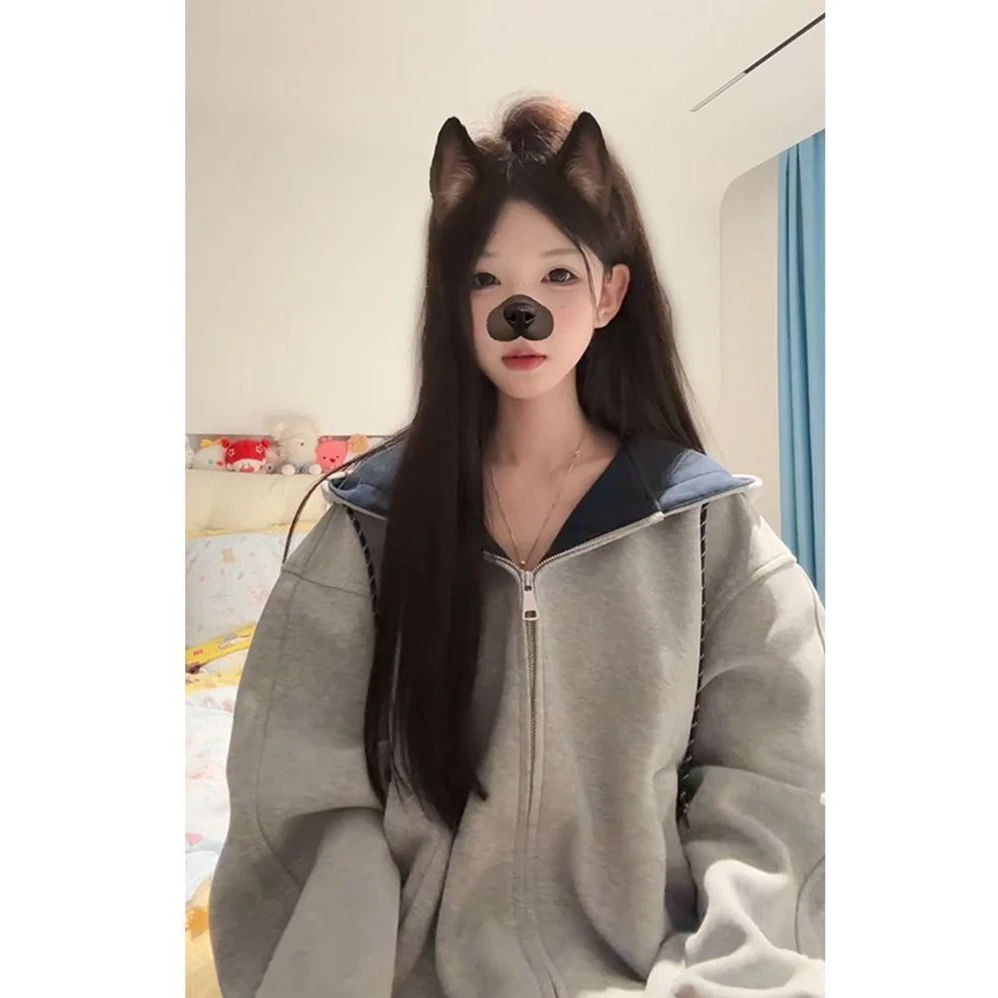 美式连帽卫衣外套2025秋季新款韩系chic慵懒风松弛感宽松开衫男女