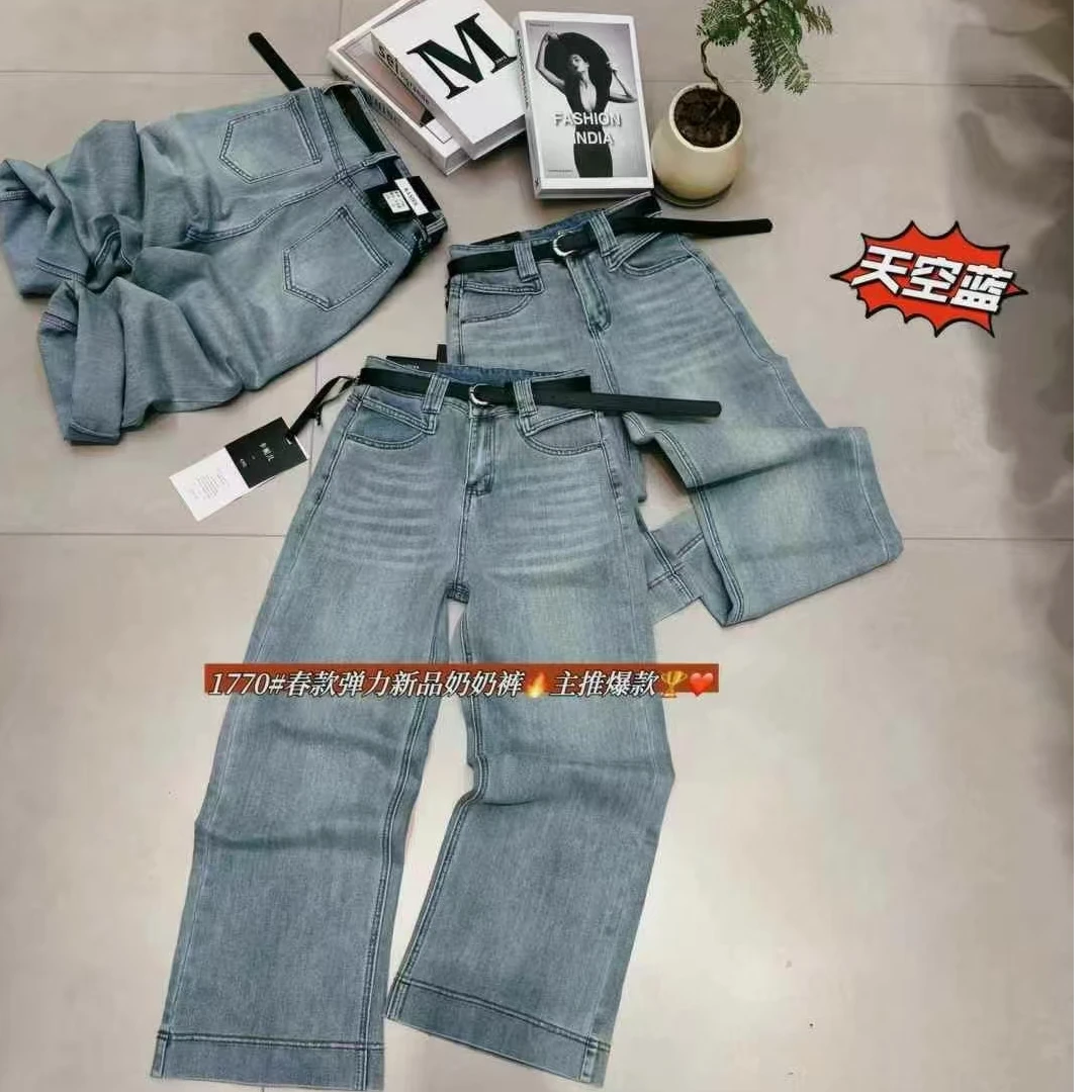 1770 小个子高腰弹力奶奶裤牛仔裤女春季百搭显瘦九分直筒裤