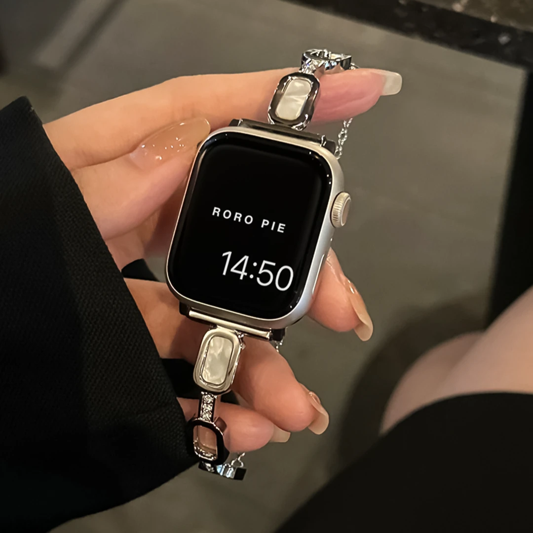 苹果iwatchS7/8手表带s9/10贝母6轻奢可调节5时尚3女款se金属手链