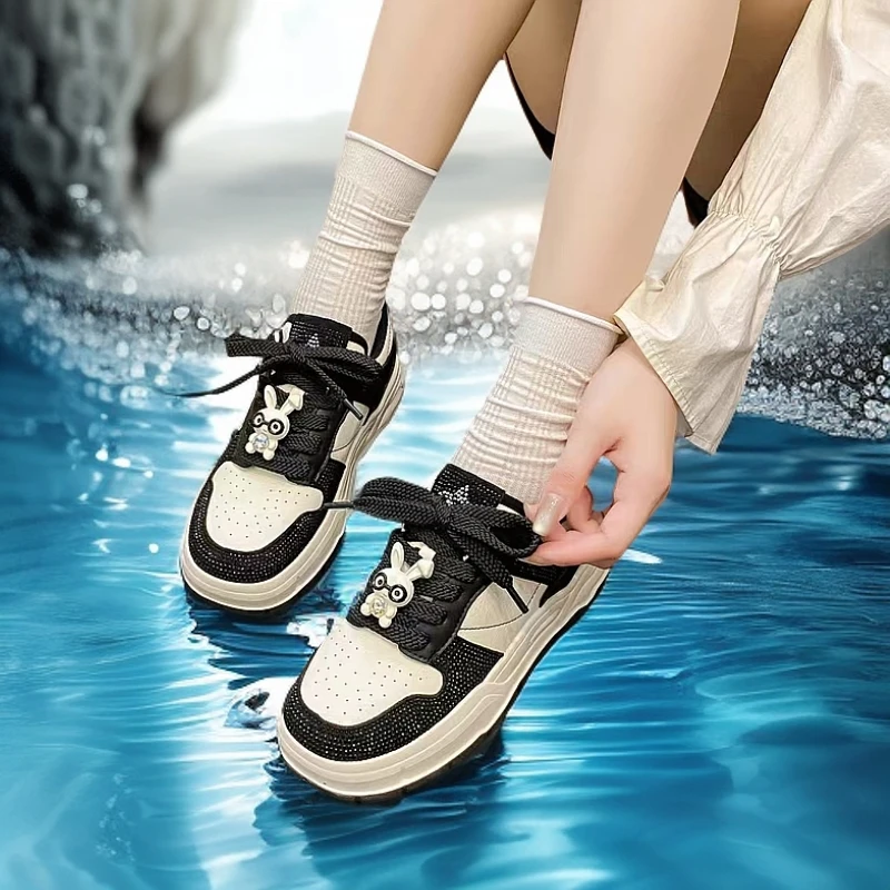 【福利款】2025春秋新款真皮时尚休闲百搭厚底运动学生女单鞋水钻鞋