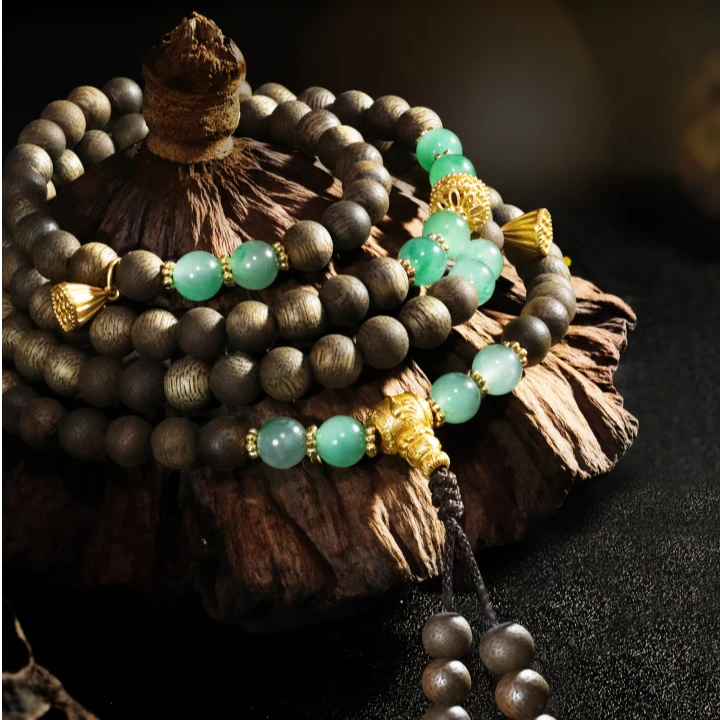 RASSIYAT 沉香【日常价】【忘忧珠】四圈圆珠手串配非洲翠圆珠B00503