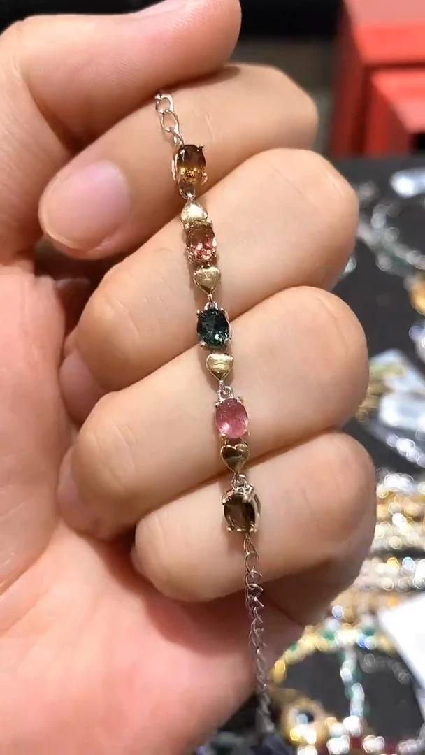 手链银S925镶嵌碧玺手链