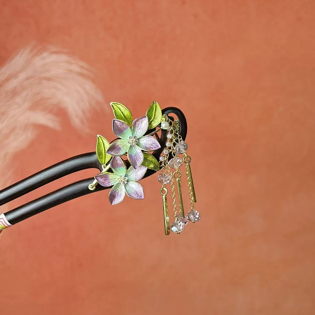 炑歌T29原创桃花流苏15公分双钗手工古典中国风发簪