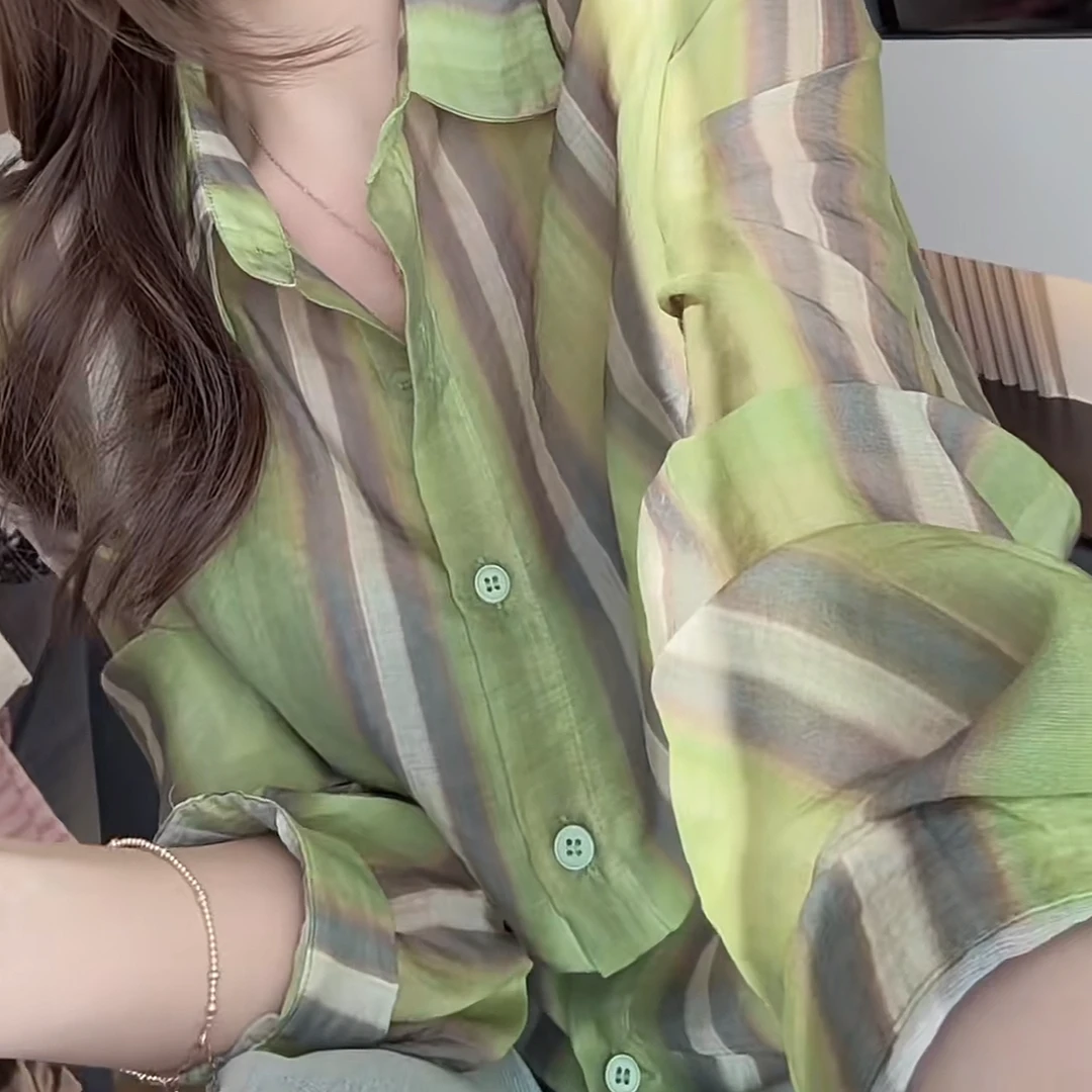 洋气时尚设计感拼色小衫2025夏季新款慵懒减龄显白显瘦长袖衬衫