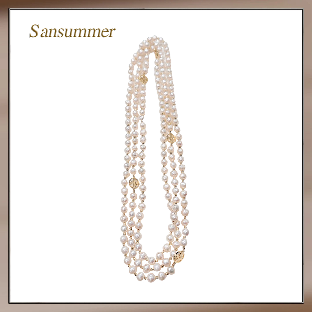 【RIVD珍珠】注金/淡水/无核白色毛衣链6-7MM 1.2M气质时尚百搭长款