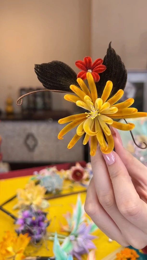 刺绣非遗绒花（发饰）
