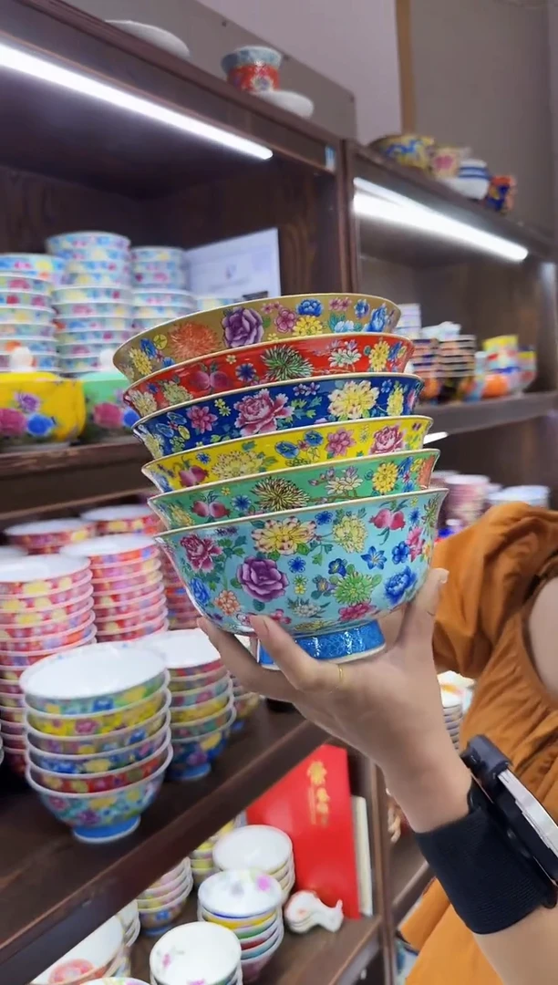 珐琅 7英寸面碗6个景德镇陶瓷