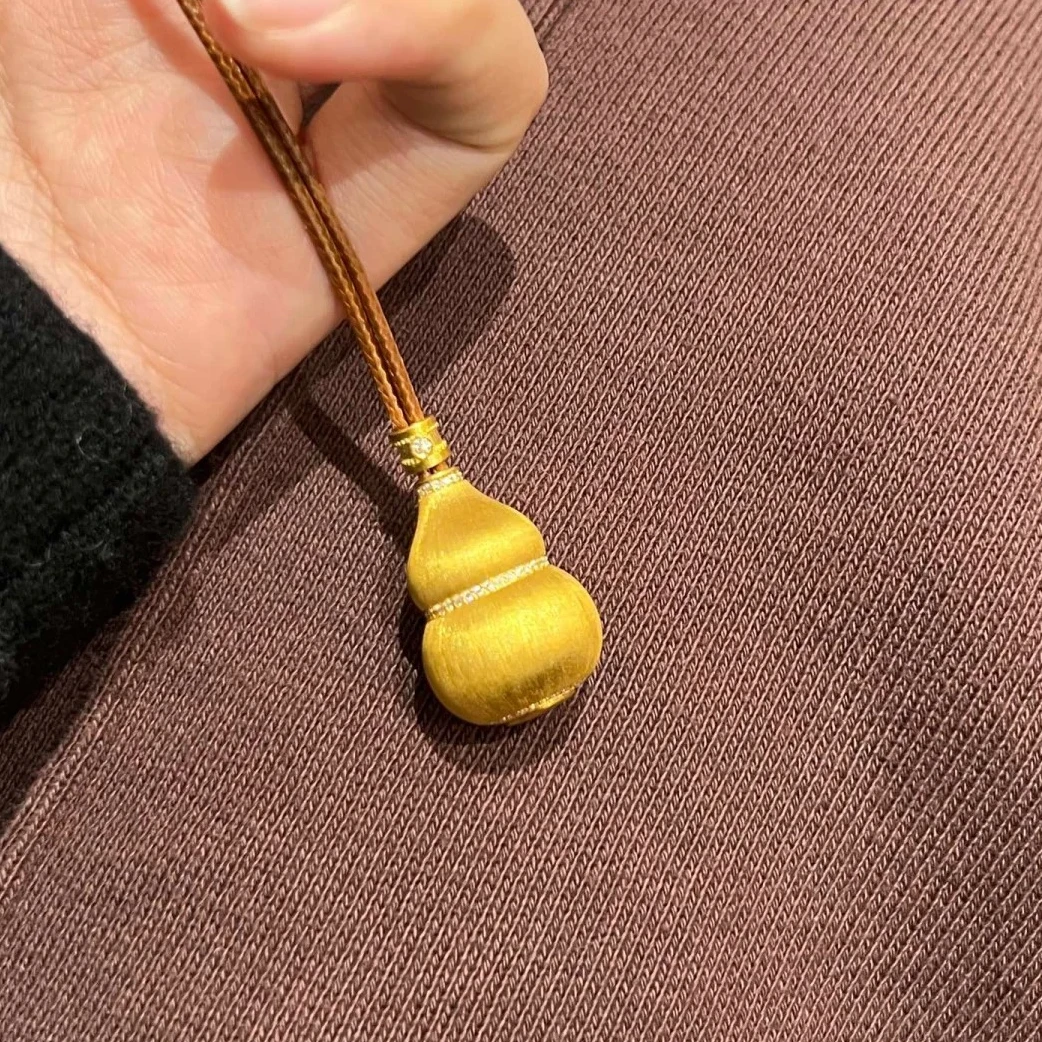 足金999莫桑手工拉丝财神葫芦黄金吊坠随身佛挂坠黄金项链送礼