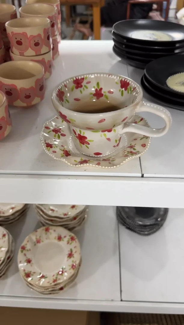 陶瓷花花咖啡杯3件套【十里高温釉下彩陶瓷】