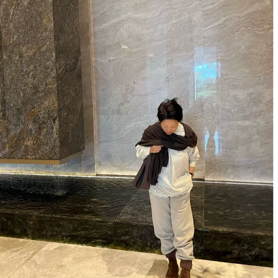 Fen姐【典雅弧度】文艺复古经典纯色羊绒百搭披肩围巾2508010