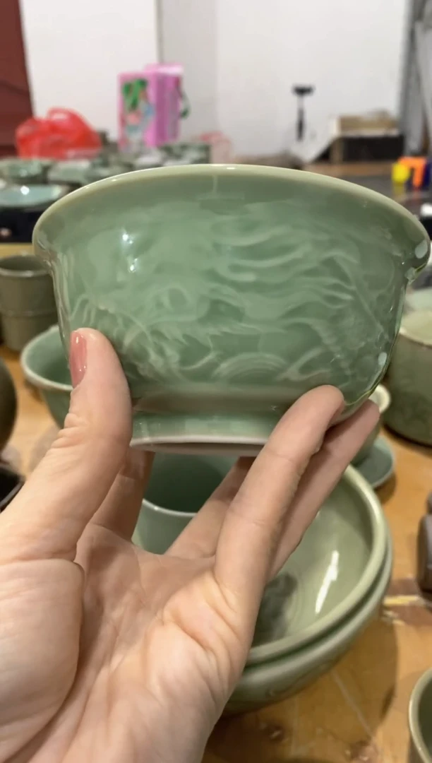 耀州窑12cm微瑕b000026】4.7英寸龙纹碗 【1个】