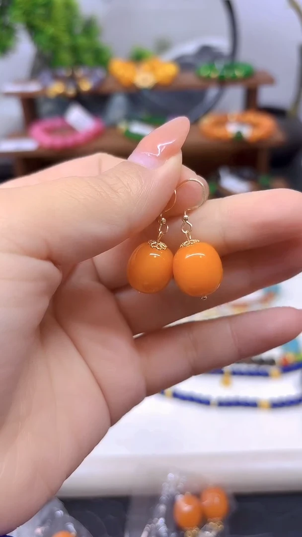 蜜蜡14K金镶嵌耳饰E72